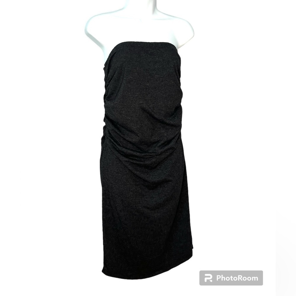 Monrow dark gray strapless ruched stretchy form fitting tube dress size XS